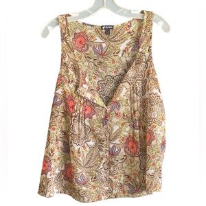 Lily White Sleeveless Floral Print Blouse. Size Large.